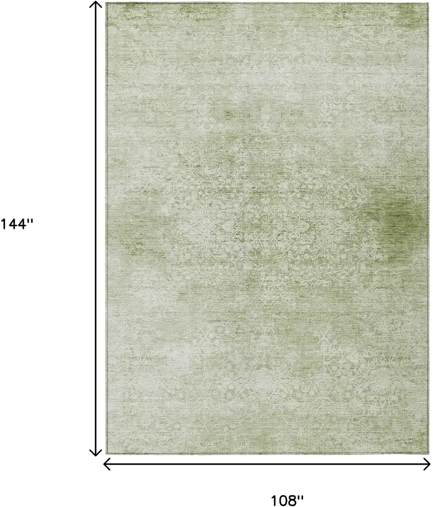 Sage And Ivory Floral Medallion Washable Indoor Outdoor Area Rug Photo 9