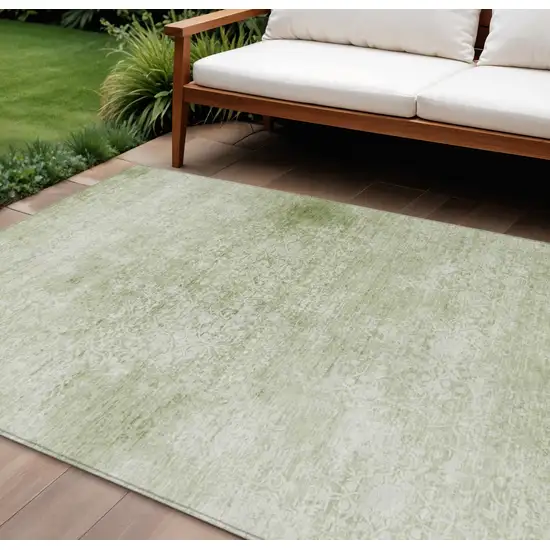 Sage And Ivory Floral Medallion Washable Indoor Outdoor Area Rug Photo 2