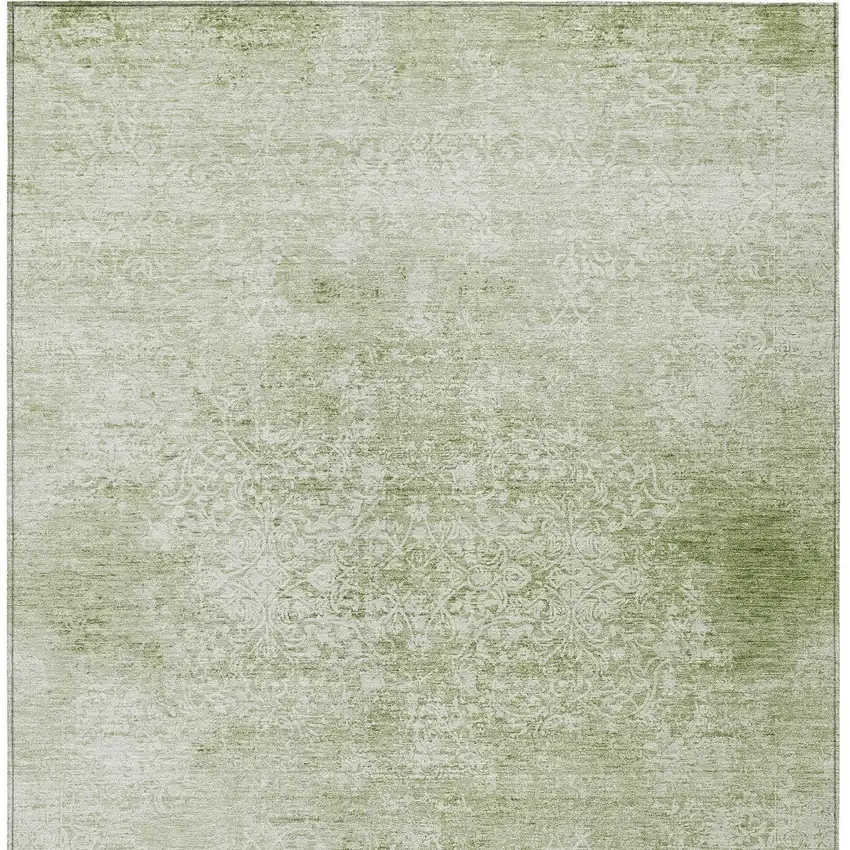 Sage And Ivory Floral Medallion Washable Indoor Outdoor Area Rug Photo 6