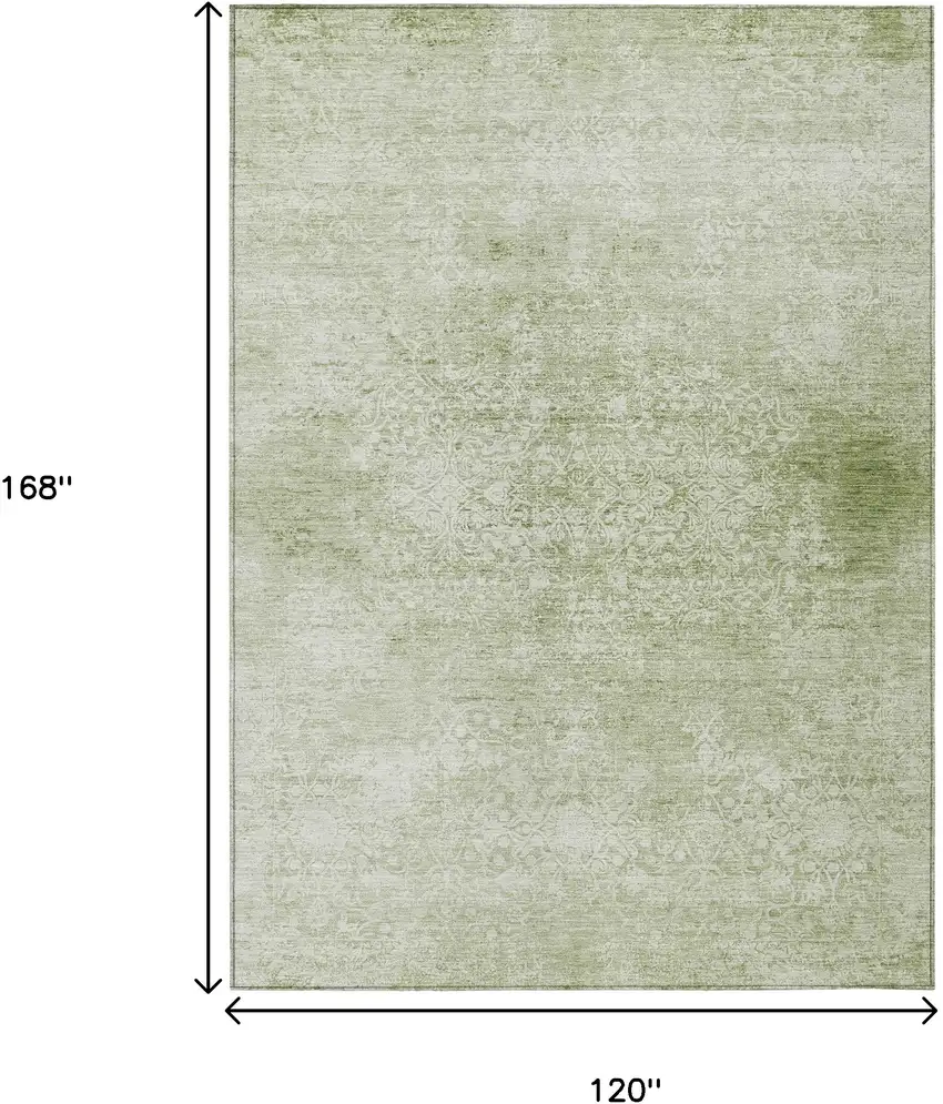 Sage And Ivory Floral Medallion Washable Indoor Outdoor Area Rug Photo 9