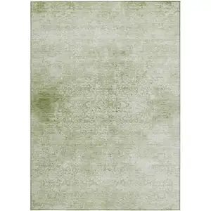 Photo of Sage And Ivory Floral Medallion Washable Indoor Outdoor Area Rug