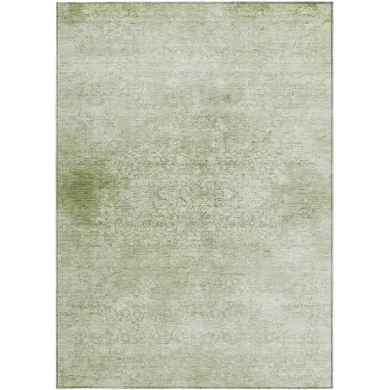 Sage And Ivory Floral Medallion Washable Indoor Outdoor Area Rug Photo 3