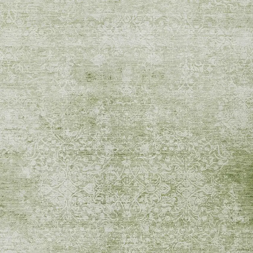 Sage And Ivory Floral Medallion Washable Indoor Outdoor Area Rug Photo 4