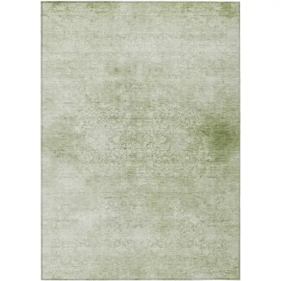 Sage And Ivory Floral Medallion Washable Indoor Outdoor Area Rug Photo 1