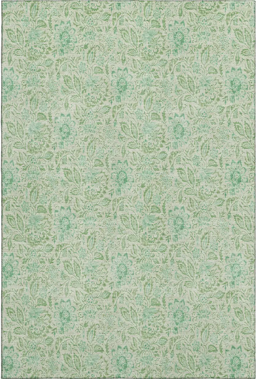 Sage And Ivory Floral Washable Area Rug With UV Protection Photo 1