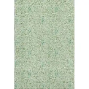 Photo of Sage And Ivory Floral Washable Area Rug With UV Protection