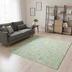 Photo of Sage And Ivory Floral Washable Area Rug With UV Protection