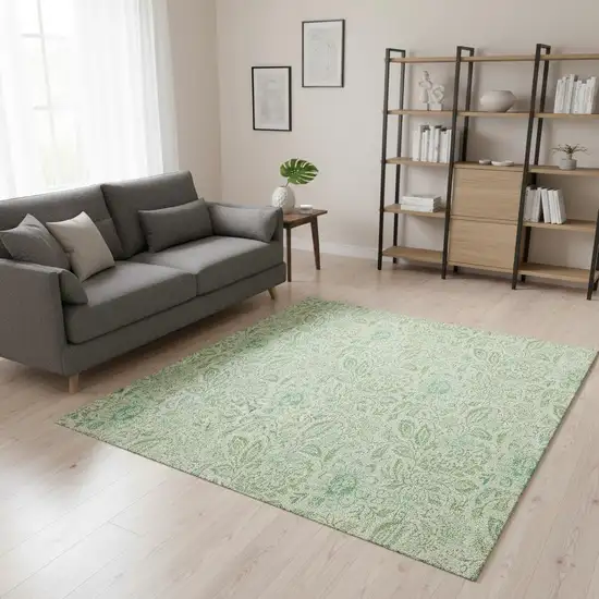 Sage And Ivory Floral Washable Area Rug With UV Protection Photo 1