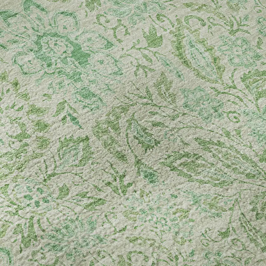 Sage And Ivory Floral Washable Area Rug With UV Protection Photo 9