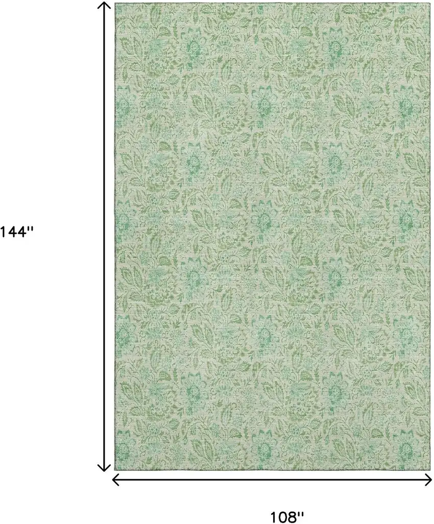 Sage And Ivory Floral Washable Area Rug With UV Protection Photo 3