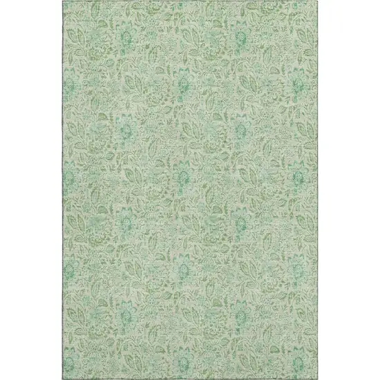 Sage And Ivory Floral Washable Area Rug With UV Protection Photo 2