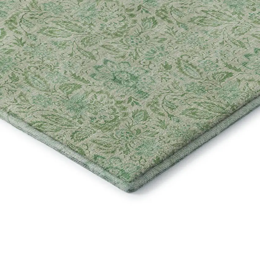 Sage And Ivory Floral Washable Area Rug With UV Protection Photo 8