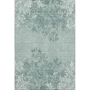 Photo of Sage And Ivory Floral Washable Area Rug With UV Protection
