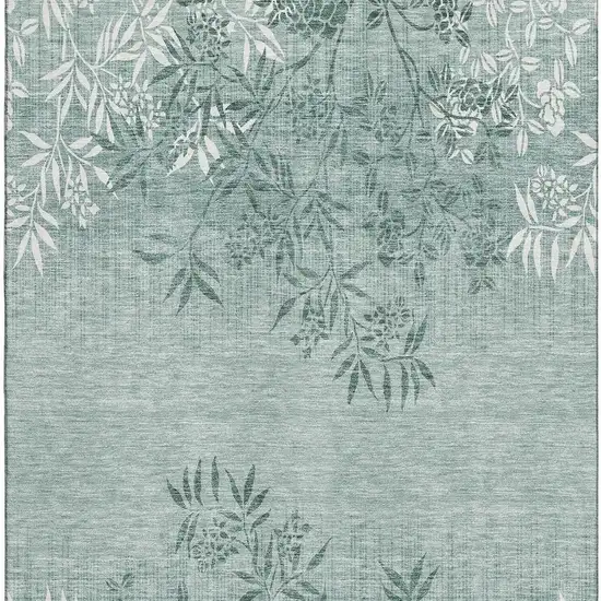 Sage And Ivory Floral Washable Area Rug With UV Protection Photo 3
