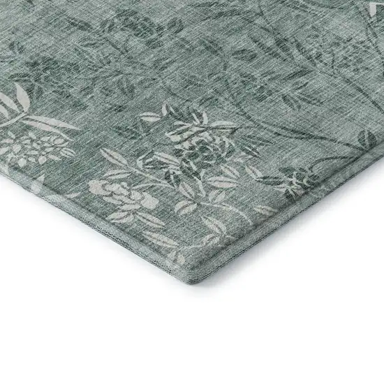 Sage And Ivory Floral Washable Area Rug With UV Protection Photo 8