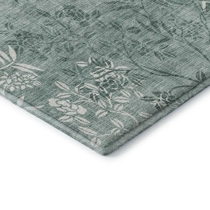 Sage And Ivory Floral Washable Area Rug With UV Protection Photo 8