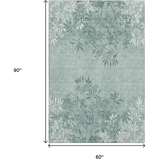 Sage And Ivory Floral Washable Area Rug With UV Protection Photo 3