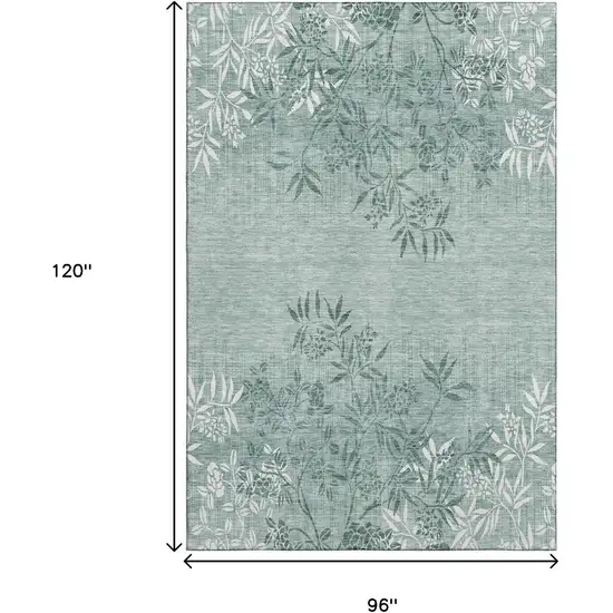 Sage And Ivory Floral Washable Area Rug With UV Protection Photo 3