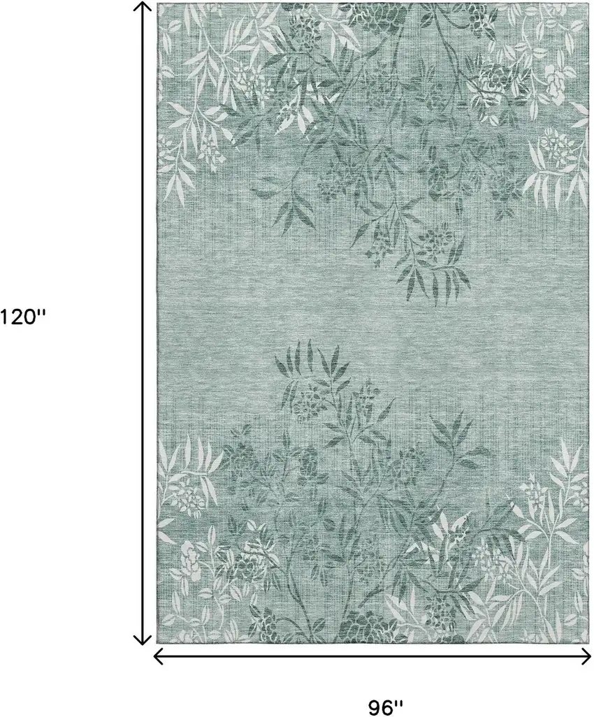 Sage And Ivory Floral Washable Area Rug With UV Protection Photo 3