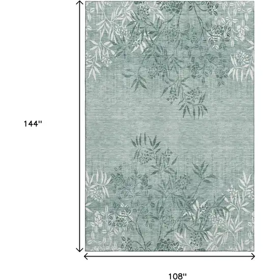 Sage And Ivory Floral Washable Area Rug With UV Protection Photo 3