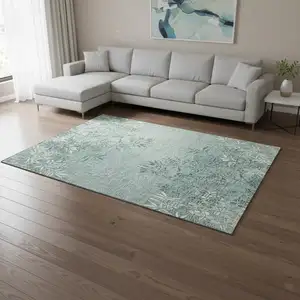 Photo of Sage And Ivory Floral Washable Area Rug With UV Protection