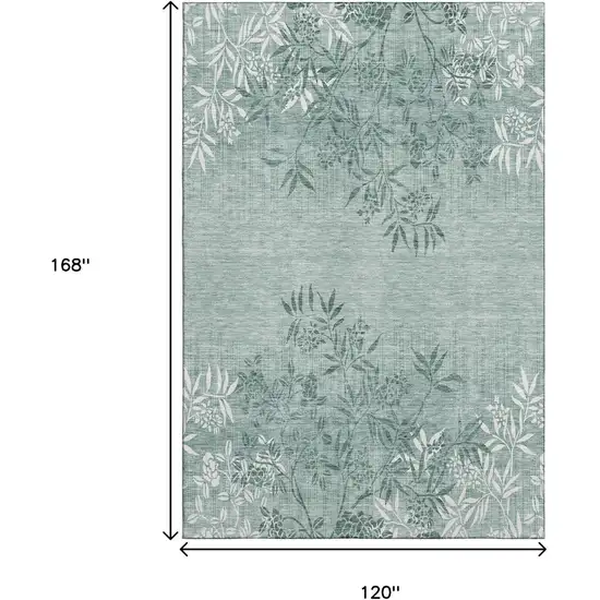 Sage And Ivory Floral Washable Area Rug With UV Protection Photo 3
