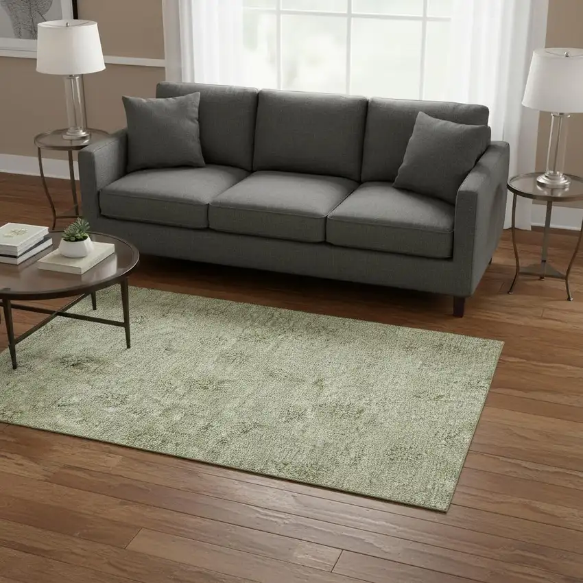 Sage And Ivory Floral Washable Area Rug With UV Protection Photo 2