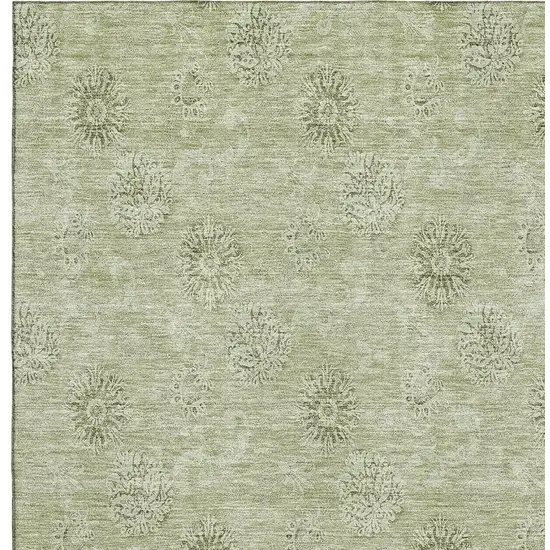 Sage And Ivory Floral Washable Area Rug With UV Protection Photo 3