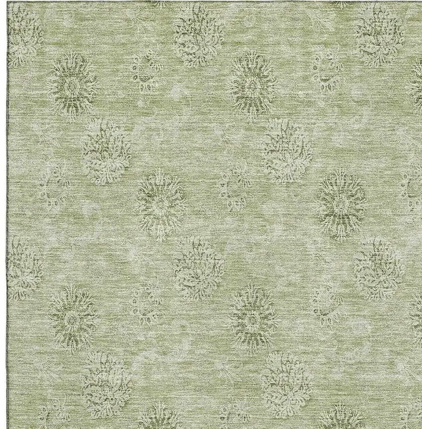 Sage And Ivory Floral Washable Area Rug With UV Protection Photo 3