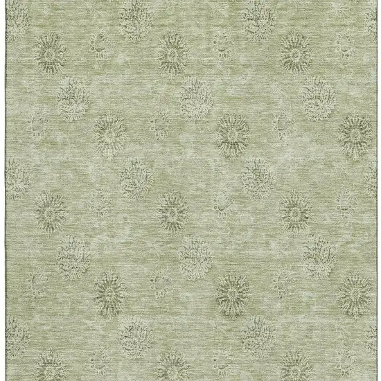 Sage And Ivory Floral Washable Area Rug With UV Protection Photo 4