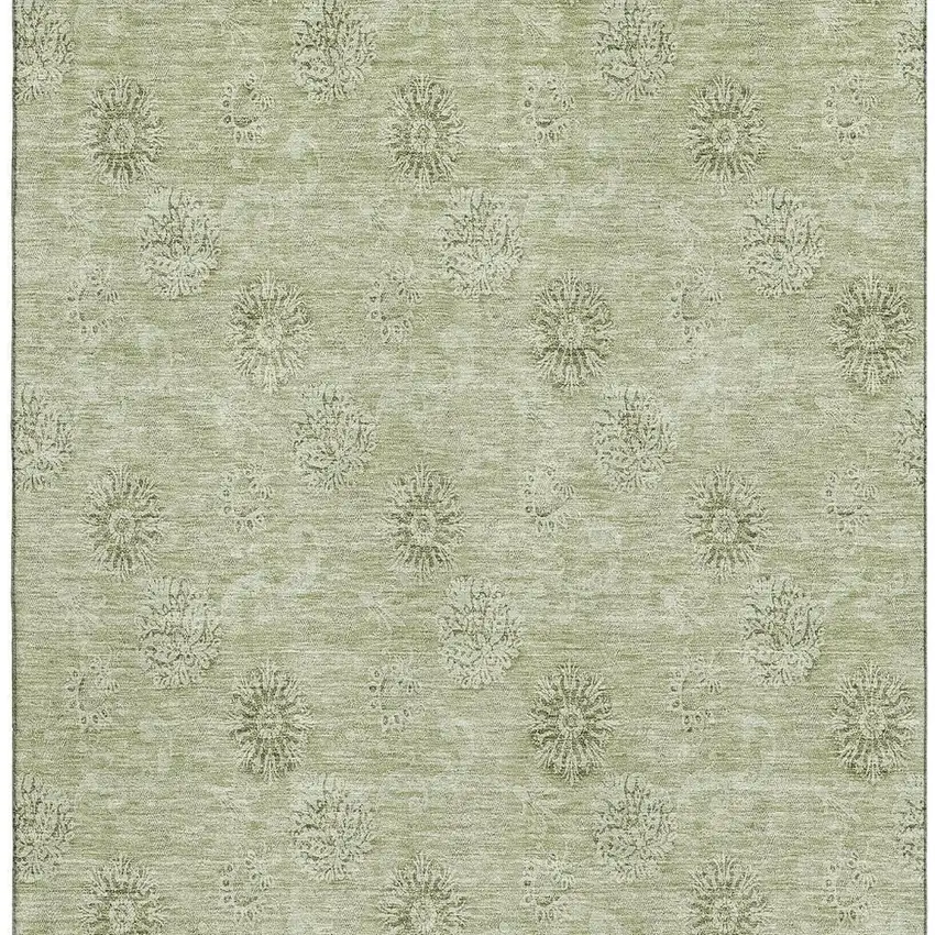 Sage And Ivory Floral Washable Area Rug With UV Protection Photo 4