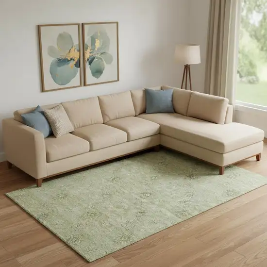 Sage And Ivory Floral Washable Area Rug With UV Protection Photo 1