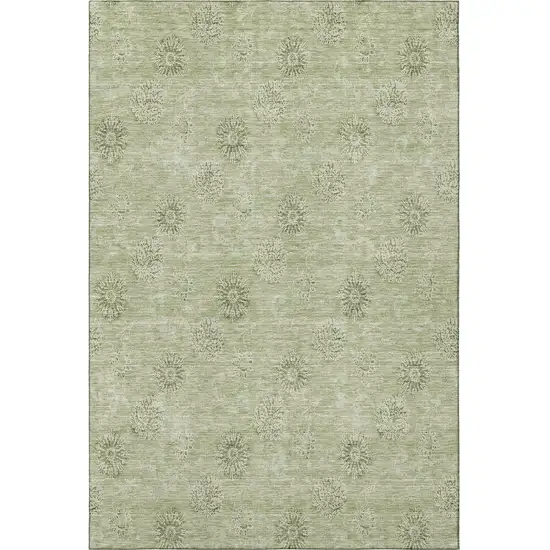 Sage And Ivory Floral Washable Area Rug With UV Protection Photo 4