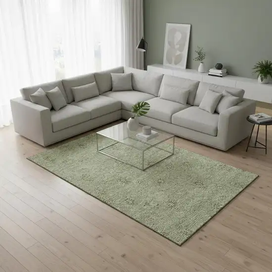 Sage And Ivory Floral Washable Area Rug With UV Protection Photo 2