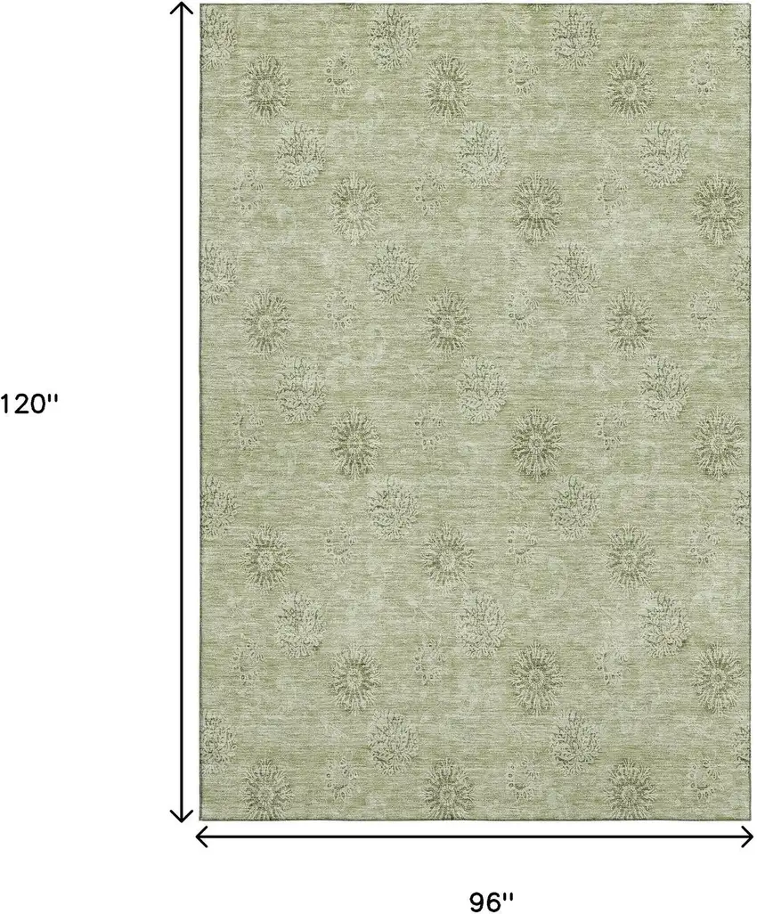 Sage And Ivory Floral Washable Area Rug With UV Protection Photo 3