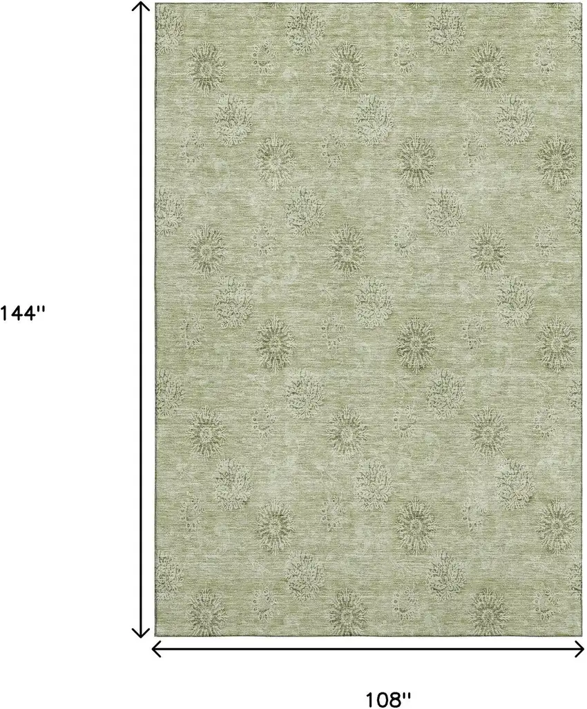 Sage And Ivory Floral Washable Area Rug With UV Protection Photo 3