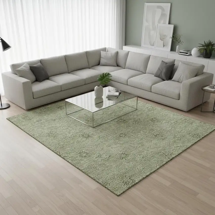 Sage And Ivory Floral Washable Area Rug With UV Protection Photo 2