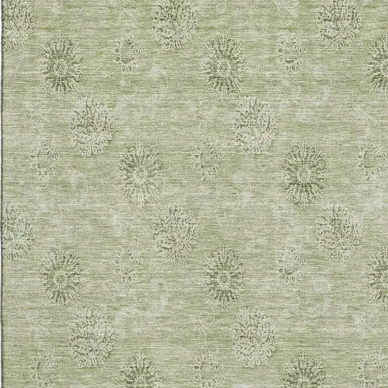 Sage And Ivory Floral Washable Area Rug With UV Protection Photo 3