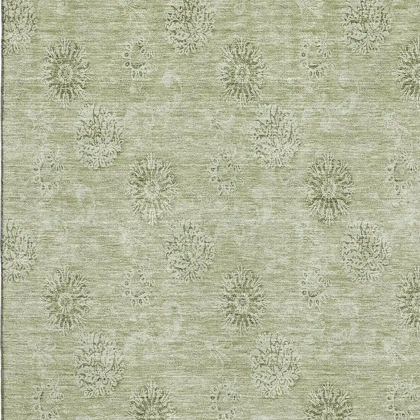 Sage And Ivory Floral Washable Area Rug With UV Protection Photo 3