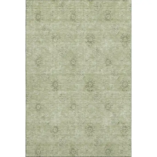 Sage And Ivory Floral Washable Area Rug With UV Protection Photo 1