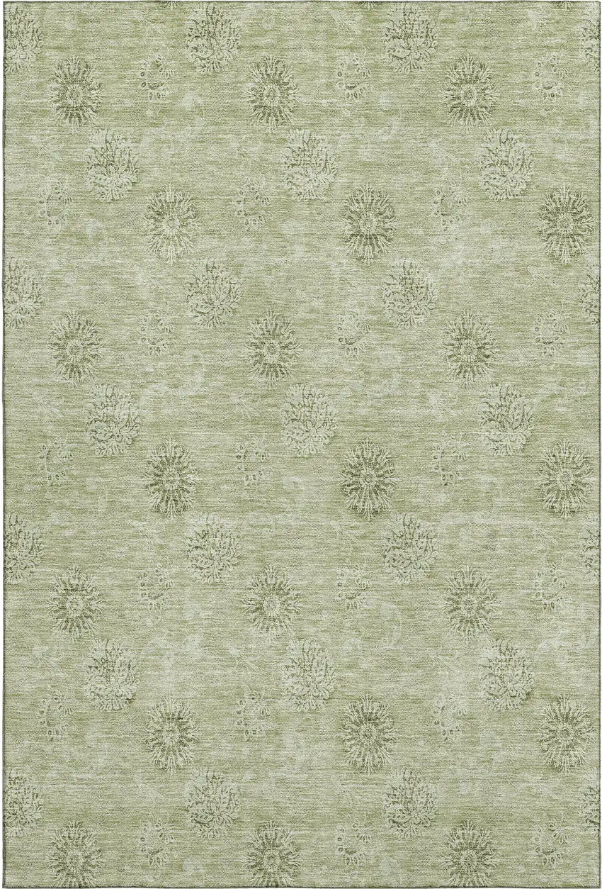 Sage And Ivory Floral Washable Area Rug With UV Protection Photo 1