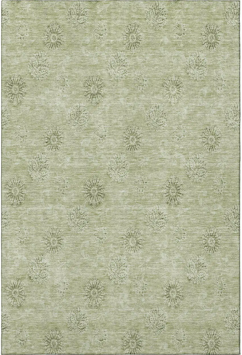 Sage And Ivory Floral Washable Area Rug With UV Protection Photo 4