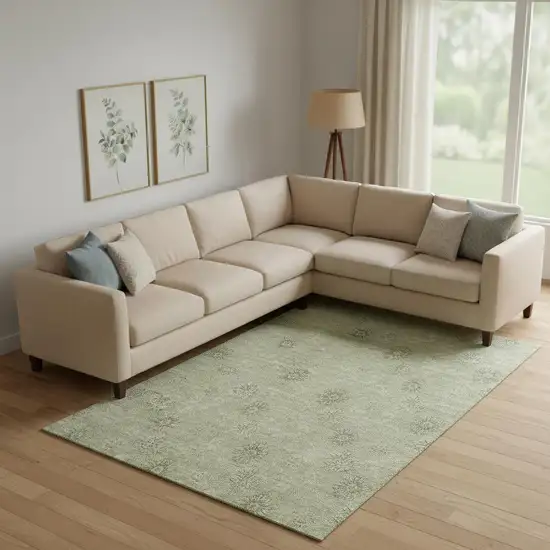 Sage And Ivory Floral Washable Area Rug With UV Protection Photo 1