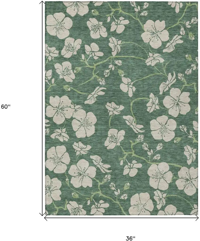 Sage And Ivory Floral Washable Indoor Outdoor Area Rug Photo 3