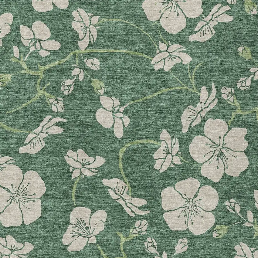 Sage And Ivory Floral Washable Indoor Outdoor Area Rug Photo 6
