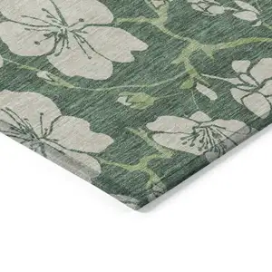 Photo of Sage And Ivory Floral Washable Indoor Outdoor Area Rug