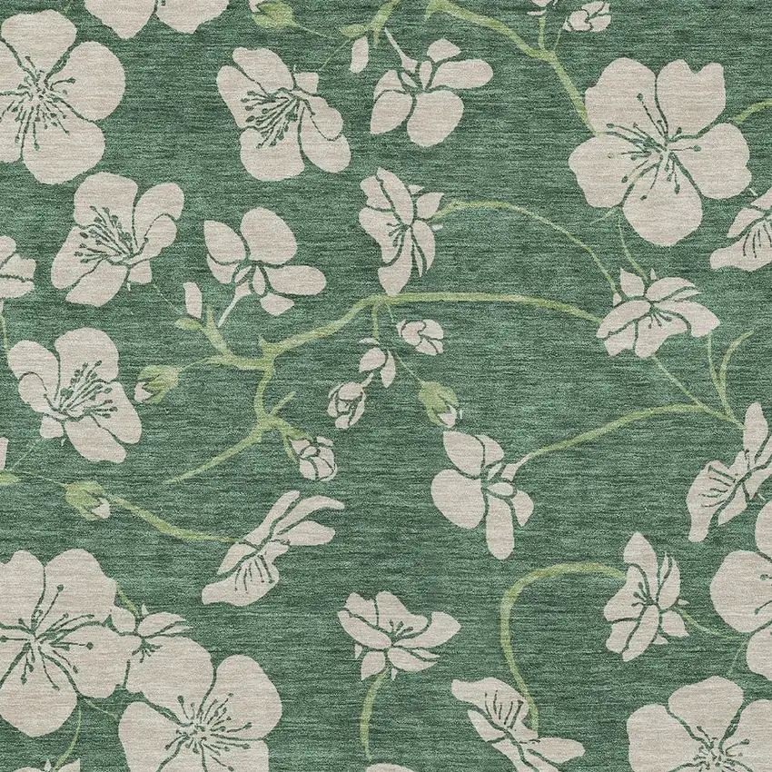 Sage And Ivory Floral Washable Indoor Outdoor Area Rug Photo 6
