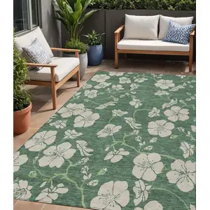 Photo of Sage And Ivory Floral Washable Indoor Outdoor Area Rug