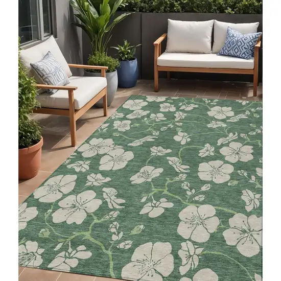Sage And Ivory Floral Washable Indoor Outdoor Area Rug Photo 1