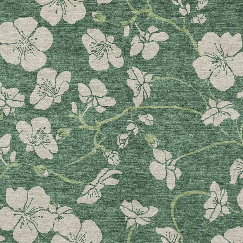 Sage And Ivory Floral Washable Indoor Outdoor Area Rug Photo 6